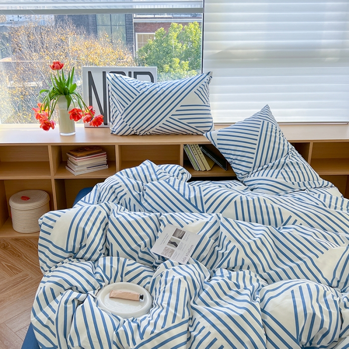 91家纺网 家纺一手货源 找家纺 麦伦 2023春夏新品ins全棉小清新系列四件套初语蓝