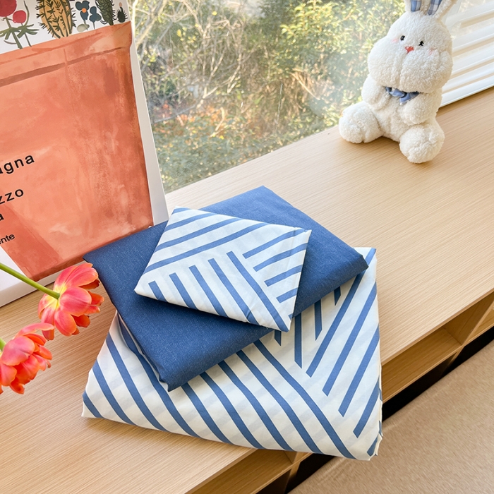 91家纺网 家纺一手货源 找家纺 麦伦 2023春夏新品ins全棉小清新系列四件套初语蓝