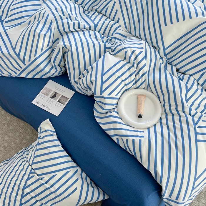 91家纺网 家纺一手货源 找家纺 麦伦 2023春夏新品ins全棉小清新系列四件套初语蓝