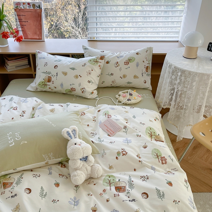 91家纺网 家纺一手货源 找家纺 麦伦 2023春夏新品ins全棉小清新系列四件套丛林探险