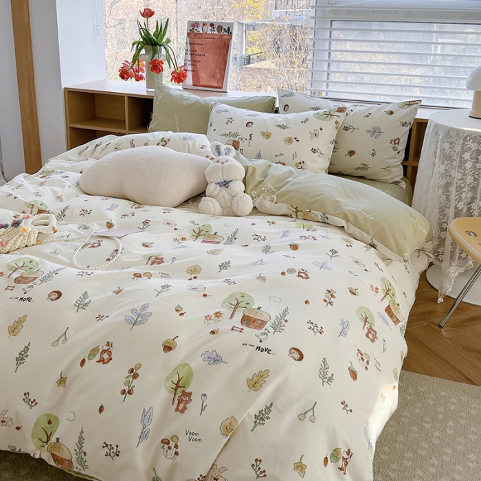 91家纺网 家纺一手货源 找家纺 麦伦 2023春夏新品ins全棉小清新系列四件套丛林探险