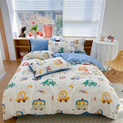 91家纺网 家纺一手货源 找家纺 麦伦 2023春夏新品ins全棉小清新系列四件套嘟嘟汽车