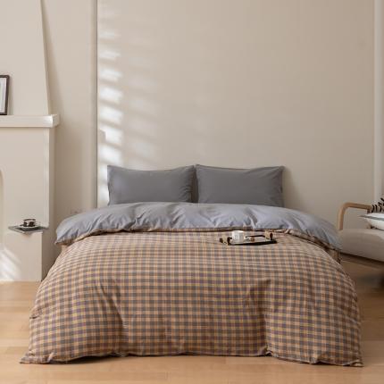 柠馨 2023新款全棉色织水洗棉单品被套 格纹咖