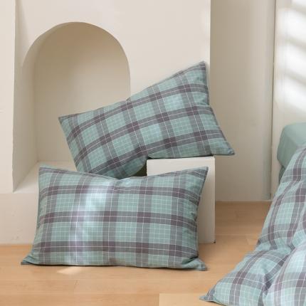 柠馨 2023新款全棉色织水洗棉单品枕套 格纹绿