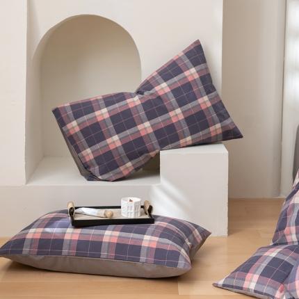 柠馨 2023新款全棉色织水洗棉单品枕套 清雅紫灰