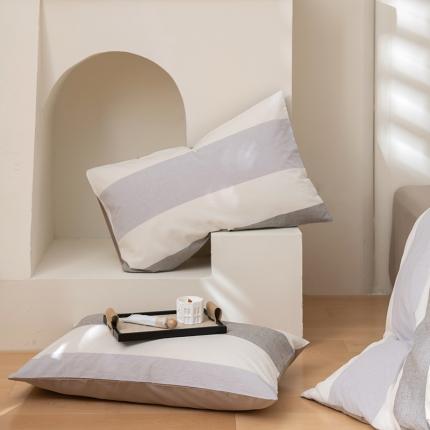 柠馨 2023新款全棉色织水洗棉单品枕套 线韵白