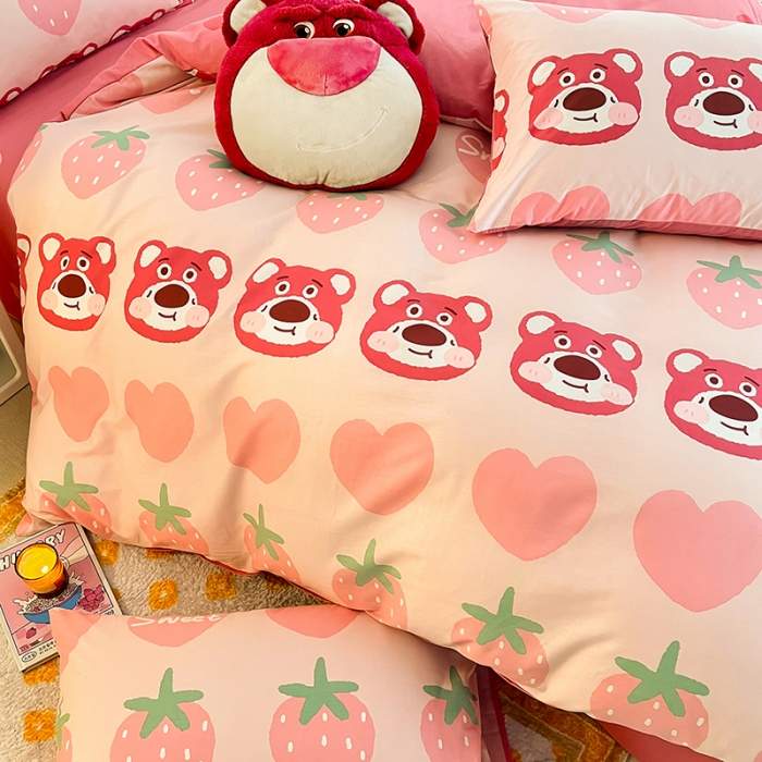 91家纺网 家纺一手货源 找家纺 呗旺鹿 2023新款13372全棉纯棉印花四件套直播款 甜心熊