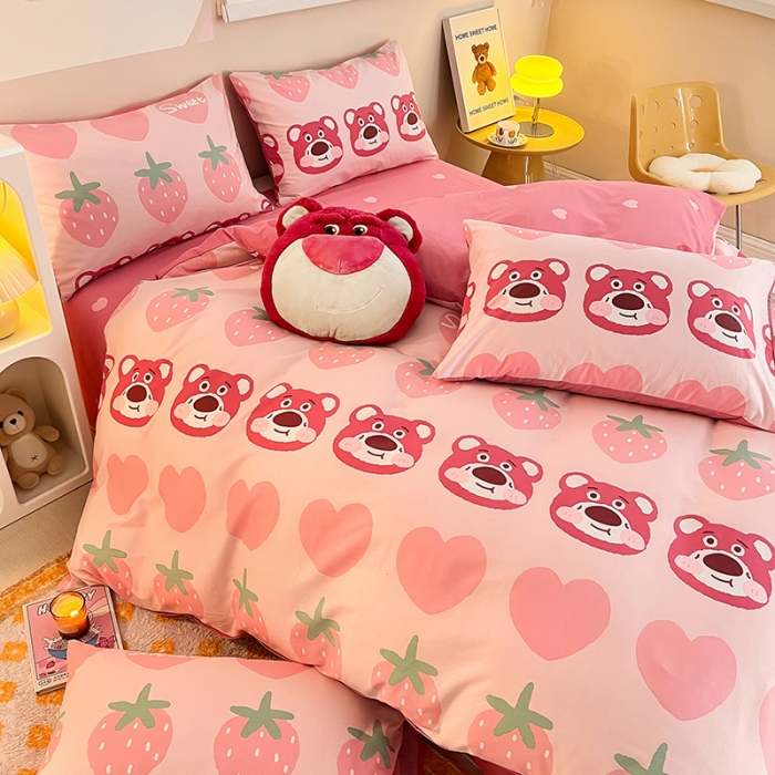 91家纺网 家纺一手货源 找家纺 呗旺鹿 2023新款13372全棉纯棉印花四件套直播款 甜心熊