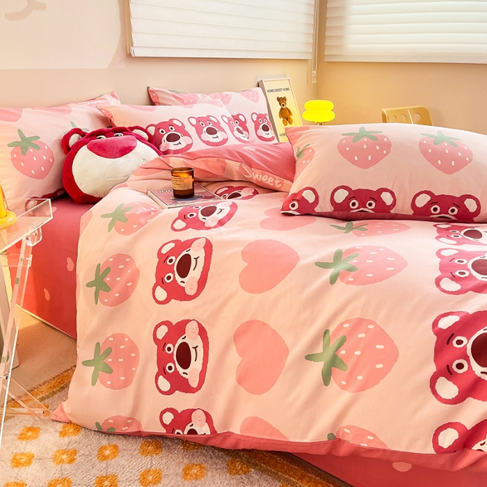 91家纺网 家纺一手货源 找家纺 呗旺鹿 2023新款13372全棉纯棉印花四件套直播款 甜心熊