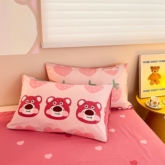 91家纺网 家纺一手货源 找家纺 呗旺鹿 2023新款13372全棉纯棉印花四件套直播款 甜心熊