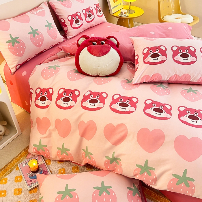 91家纺网 家纺一手货源 找家纺 呗旺鹿 2023新款13372全棉纯棉印花四件套直播款 甜心熊