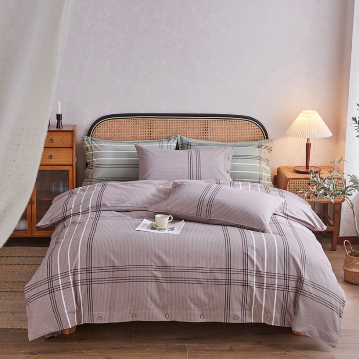 91家纺网 家纺一手货源 找家纺 棉乐町 2025新款32支精梳棉老粗布四件套 大格-咖