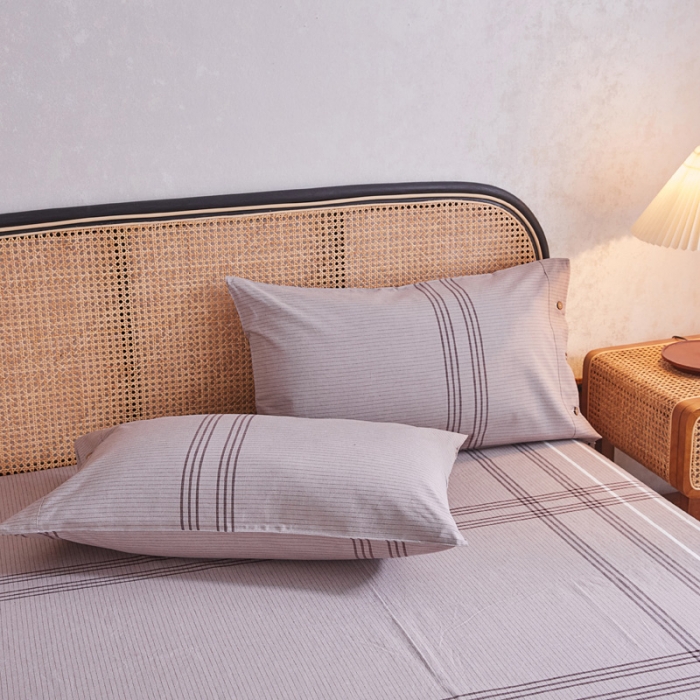 91家纺网 家纺一手货源 找家纺 棉乐町 2025新款32支精梳棉老粗布四件套 大格-咖