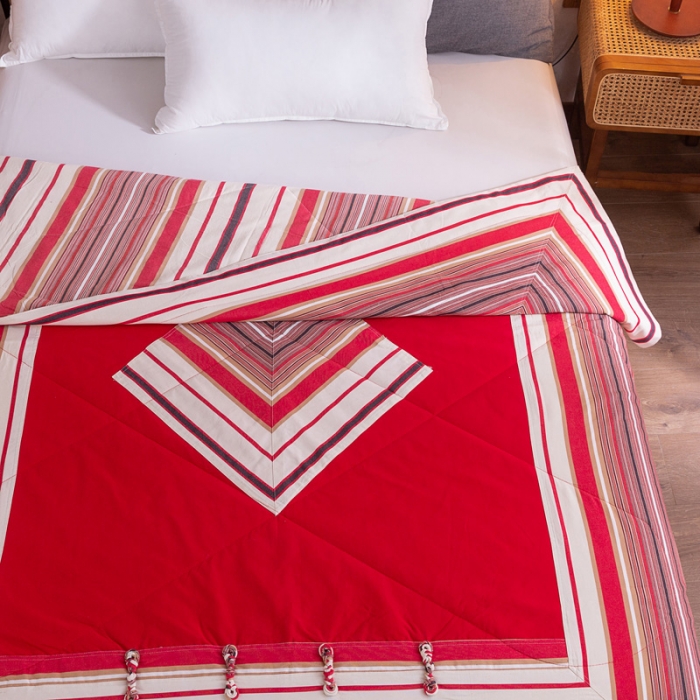 91家纺网 家纺一手货源 找家纺 棉乐町 2025新款全棉老粗布棉花夏被 复古盘扣-红