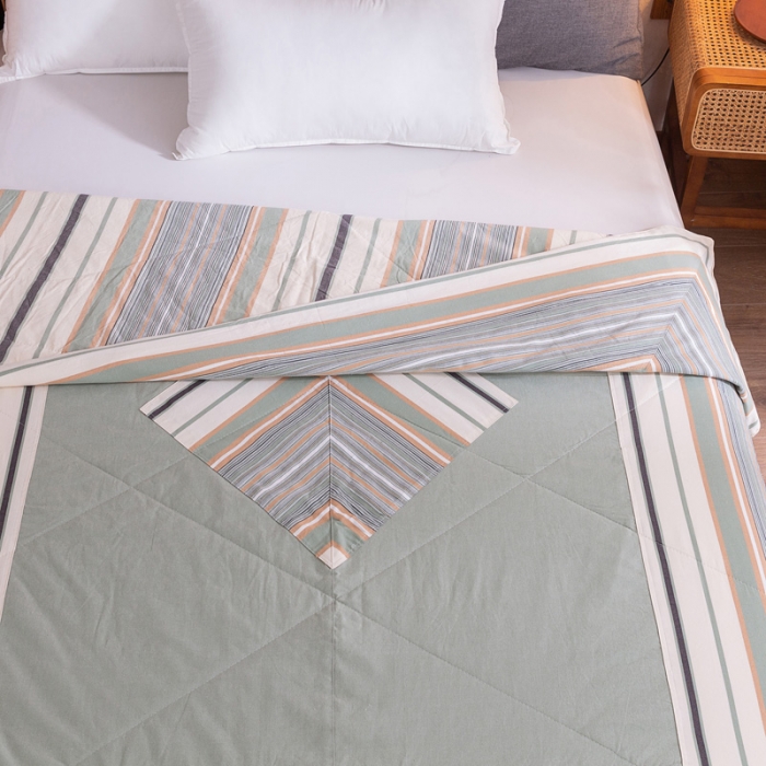 91家纺网 家纺一手货源 找家纺 棉乐町 2025新款全棉老粗布棉花夏被 复古盘扣-绿