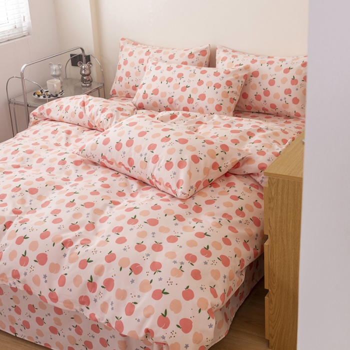 91家纺网 家纺一手货源 找家纺 总首爱13070全棉纯色三件套婚庆双层纱卡通加绒提花床笠四件套