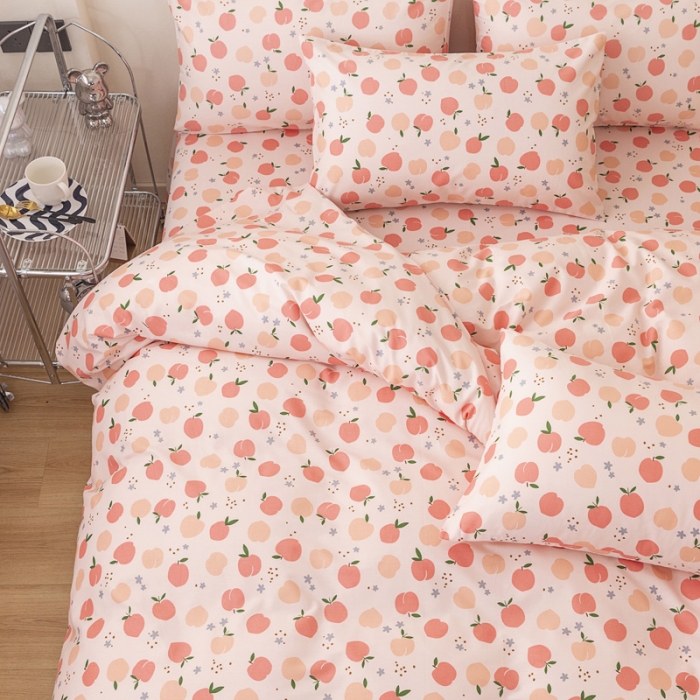 91家纺网 家纺一手货源 找家纺 总首爱13070全棉纯色三件套婚庆双层纱卡通加绒提花床笠四件套