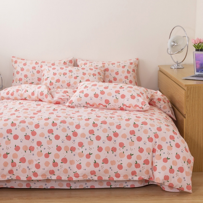 91家纺网 家纺一手货源 找家纺 总首爱13070全棉纯色三件套婚庆双层纱卡通加绒提花床笠四件套