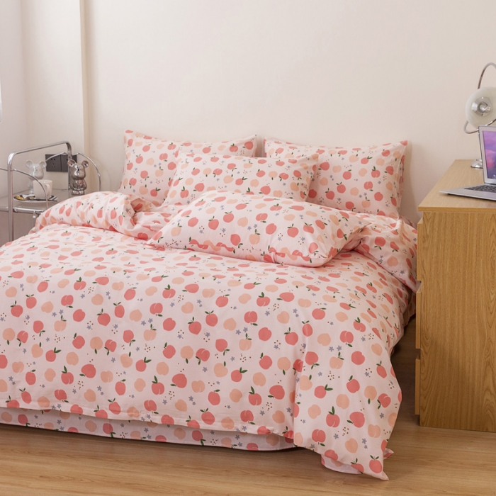 91家纺网 家纺一手货源 找家纺 总首爱13070全棉纯色三件套婚庆双层纱卡通加绒提花床笠四件套