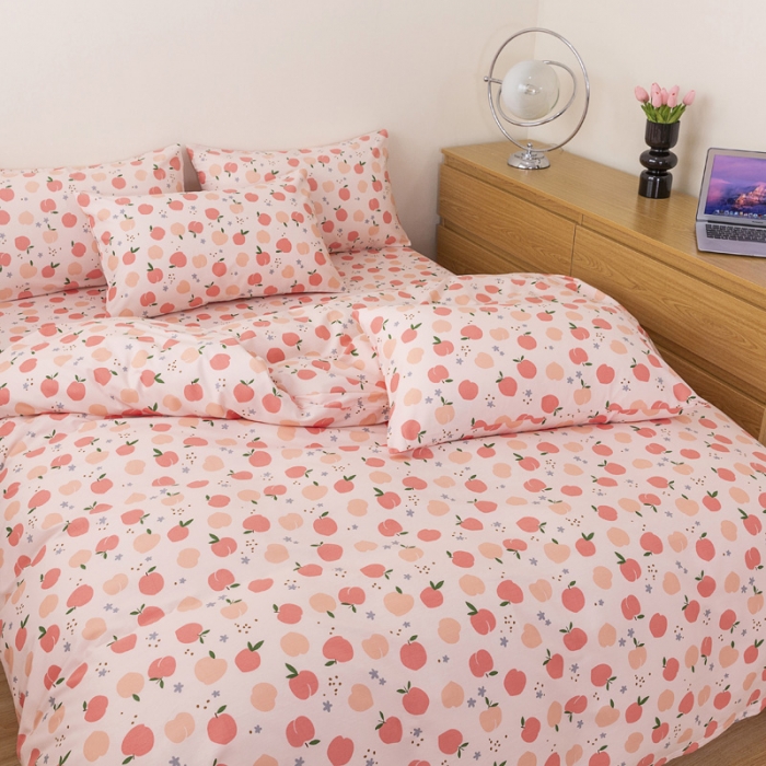 91家纺网 家纺一手货源 找家纺 总首爱13070全棉纯色三件套婚庆双层纱卡通加绒提花床笠四件套