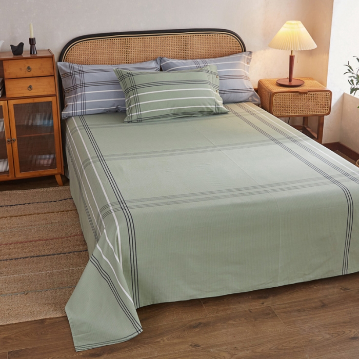 91家纺网 家纺一手货源 找家纺 首爱家纺 2025新款32支精梳棉老粗布四件套 大格-绿