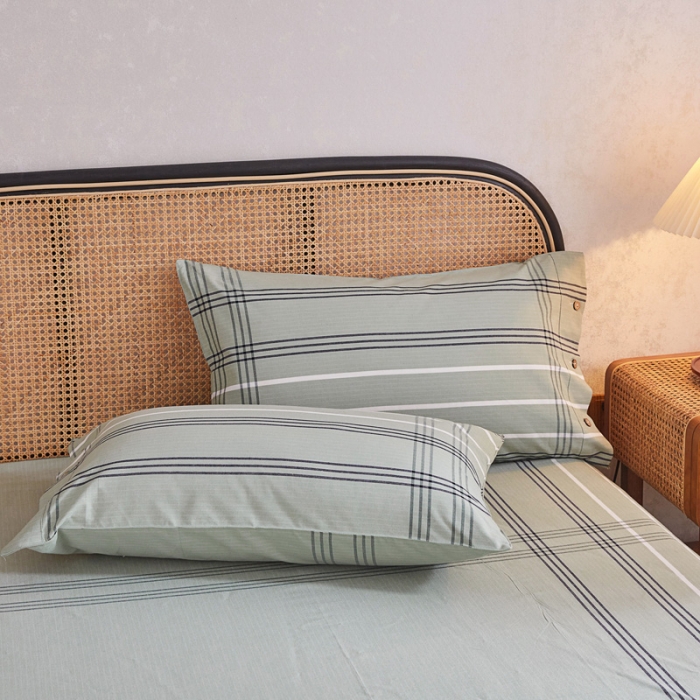 91家纺网 家纺一手货源 找家纺 首爱家纺 2025新款32支精梳棉老粗布四件套 大格-绿