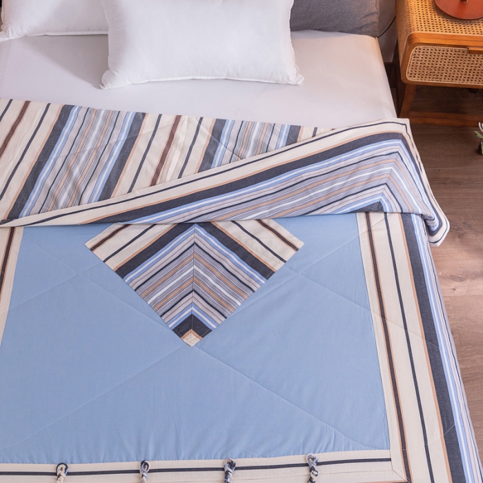 91家纺网 家纺一手货源 找家纺 首爱家纺 2025新款全棉老粗布棉花夏被 复古盘扣-蓝