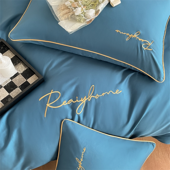 91家纺网 家纺一手货源 找家纺 慕色 2023新款60支长绒棉轻奢刺绣四件套 轻奢-宝石蓝