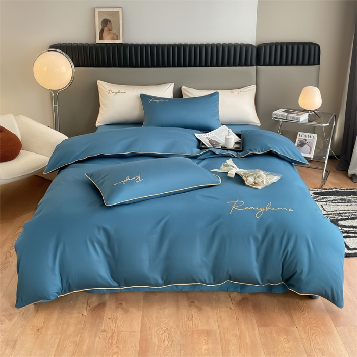 91家纺网 家纺一手货源 找家纺 慕色 2023新款60支长绒棉轻奢刺绣四件套 轻奢-宝石蓝