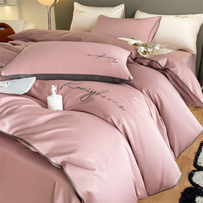 91家纺网 家纺一手货源 找家纺 慕色 2023新款60支长绒棉轻奢刺绣单品被套 轻奢-豆沙