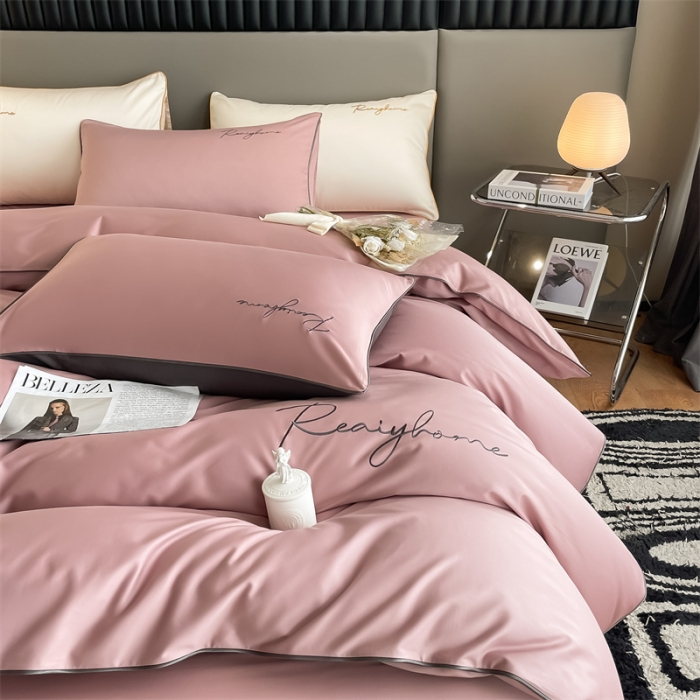 91家纺网 家纺一手货源 找家纺 慕色 2023新款60支长绒棉轻奢刺绣单品被套 轻奢-豆沙