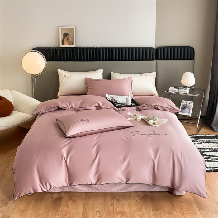 91家纺网 家纺一手货源 找家纺 慕色 2023新款60支长绒棉轻奢刺绣单品被套 轻奢-豆沙