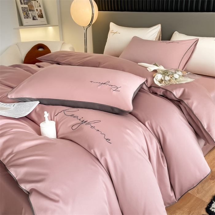 91家纺网 家纺一手货源 找家纺 慕色 2023新款60支长绒棉轻奢刺绣单品被套 轻奢-豆沙