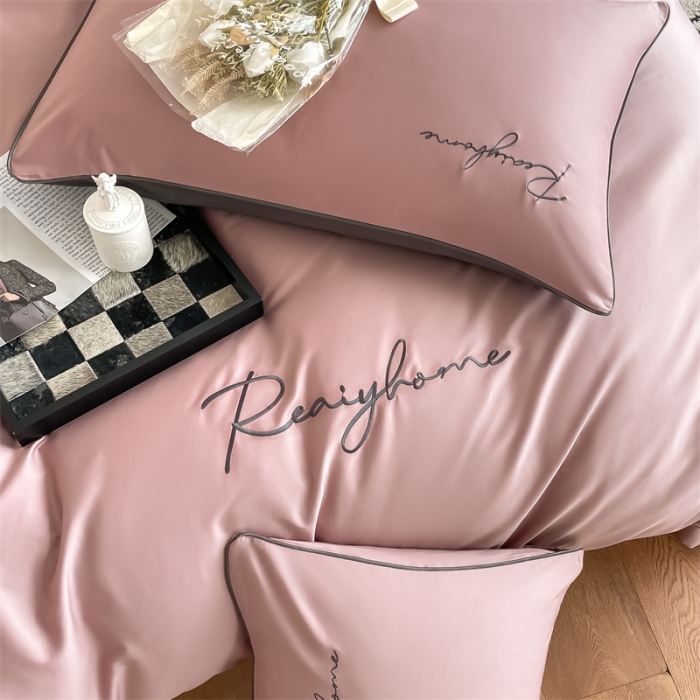 91家纺网 家纺一手货源 找家纺 慕色 2023新款60支长绒棉轻奢刺绣单品被套 轻奢-豆沙