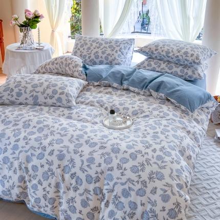 91家纺网 家纺一手货源 找家纺 星巴k 2023新款全棉13372花卉印花简约卡通款多规格四件套半拿铁