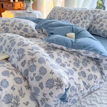 星巴k 2023新款全棉13372花卉印花简约卡通款多规格四件套半拿铁