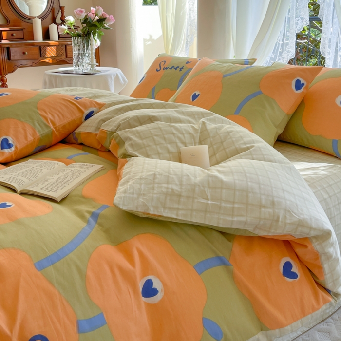 91家纺网 家纺一手货源 找家纺 星巴k家纺2023新款全棉13372花卉印花简约卡通款多规格四件套彩棠