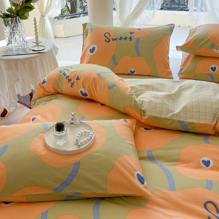 91家纺网 家纺一手货源 找家纺 星巴k家纺2023新款全棉13372花卉印花简约卡通款多规格四件套彩棠