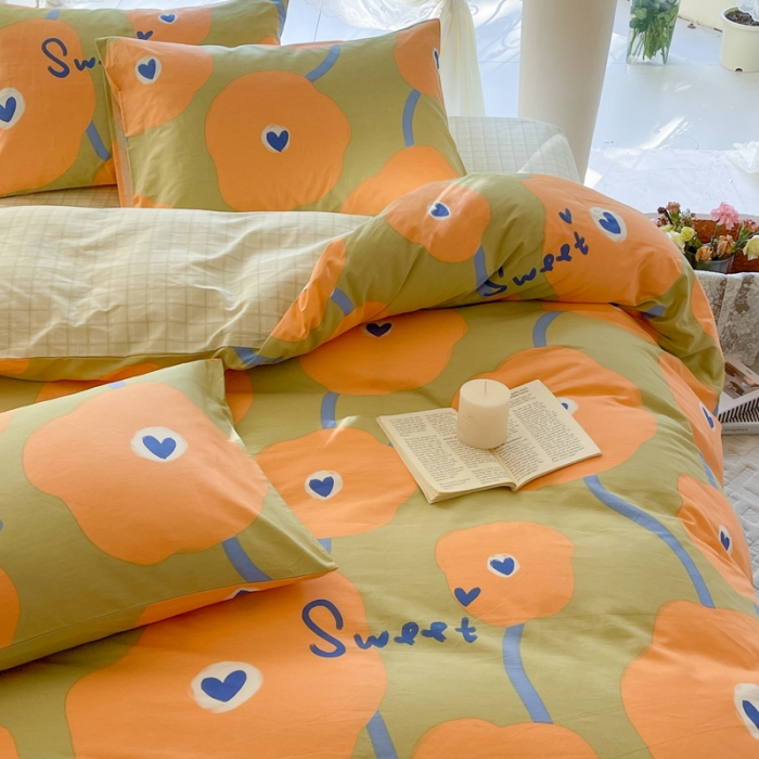 91家纺网 家纺一手货源 找家纺 星巴k家纺2023新款全棉13372花卉印花简约卡通款多规格四件套彩棠