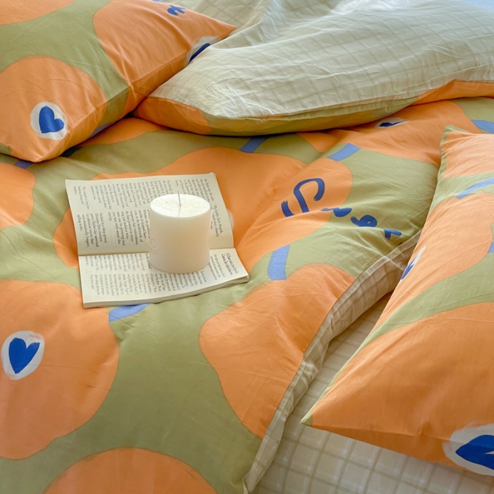 91家纺网 家纺一手货源 找家纺 星巴k家纺2023新款全棉13372花卉印花简约卡通款多规格四件套彩棠