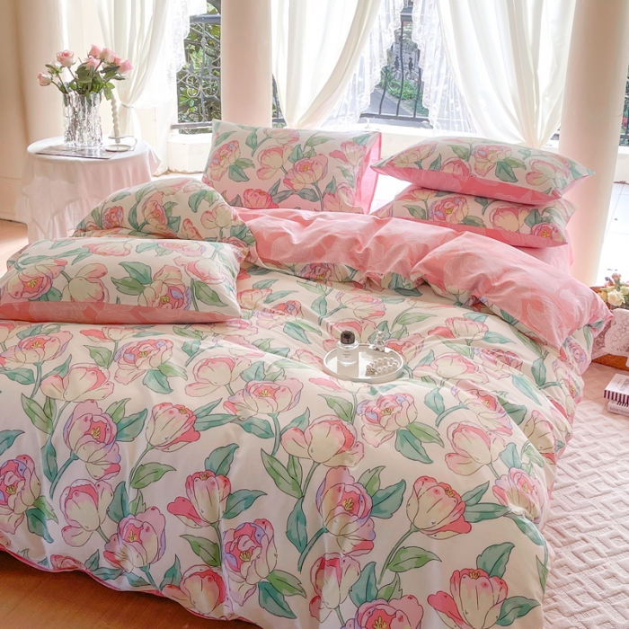 91家纺网 家纺一手货源 找家纺 星巴k家纺2023新款全棉13372花卉印花简约卡通款多规格四件套花影