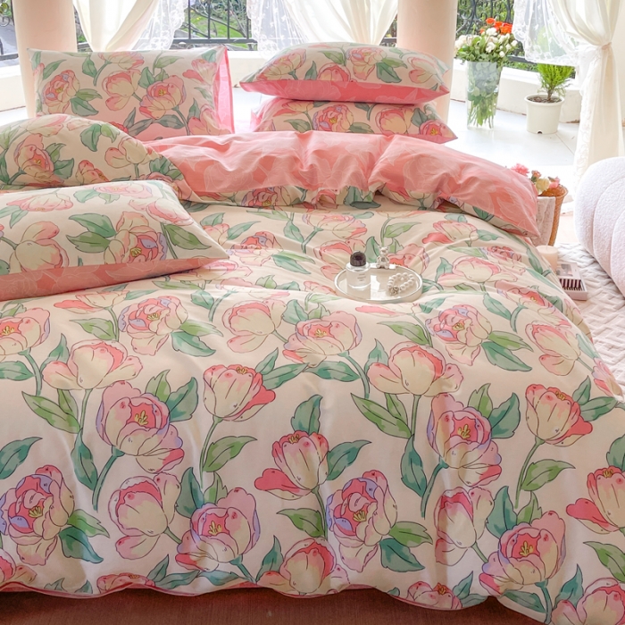 91家纺网 家纺一手货源 找家纺 星巴k家纺2023新款全棉13372花卉印花简约卡通款多规格四件套花影