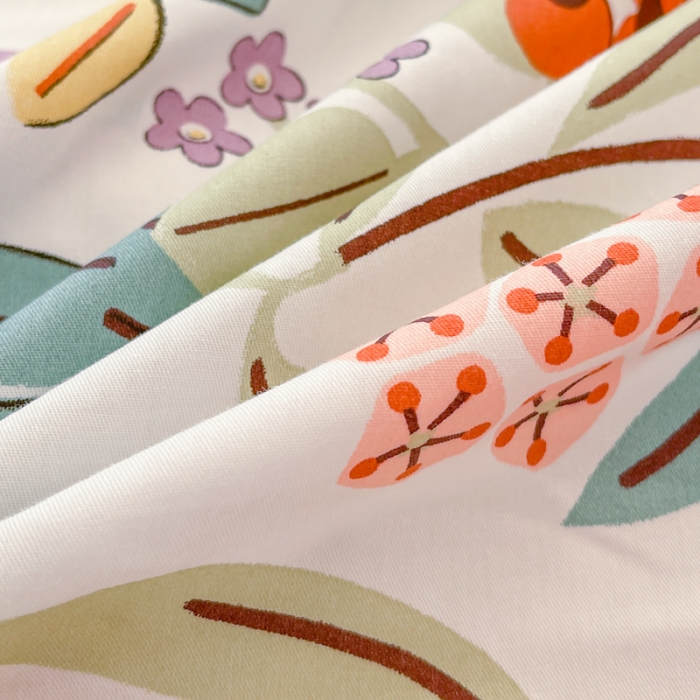 91家纺网 家纺一手货源 找家纺 星巴k家纺2023新款全棉13372花卉印花简约卡通款多规格四件套梨木