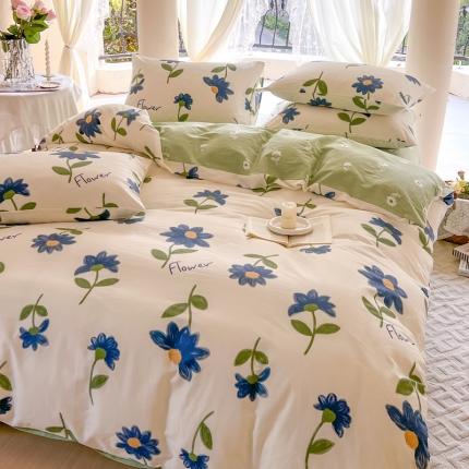 91家纺网 家纺一手货源 找家纺 星巴k家纺2023新款全棉13372花卉印花简约卡通款多规格四件套墨染