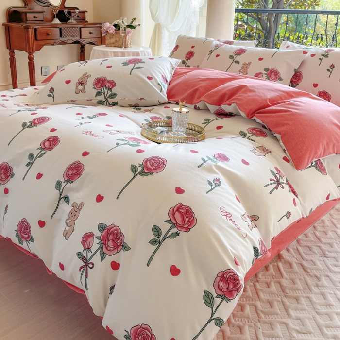 91家纺网 家纺一手货源 找家纺 星巴k家纺2023新款全棉13372花卉印花简约卡通款多规格四件套慕惜