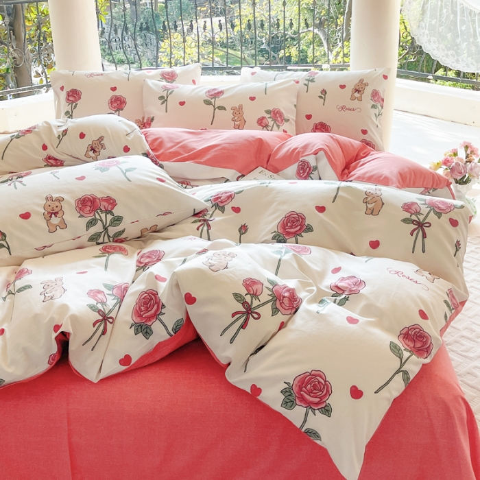 91家纺网 家纺一手货源 找家纺 星巴k家纺2023新款全棉13372花卉印花简约卡通款多规格四件套慕惜