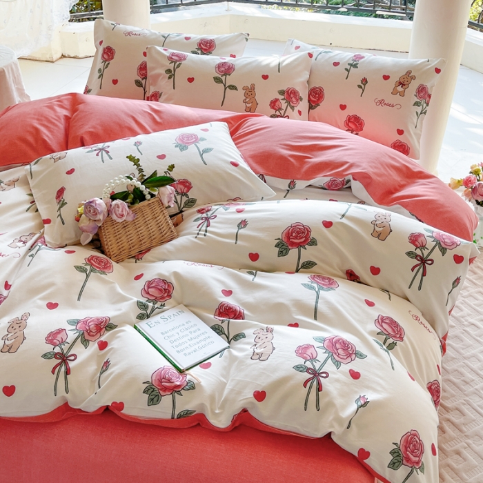 91家纺网 家纺一手货源 找家纺 星巴k家纺2023新款全棉13372花卉印花简约卡通款多规格四件套慕惜