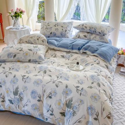 91家纺网 家纺一手货源 找家纺 星巴k家纺2023新款全棉13372花卉印花简约卡通款多规格四件套清风