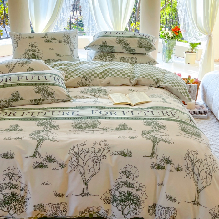 91家纺网 家纺一手货源 找家纺 星巴k家纺2023新款全棉13372花卉印花简约卡通款多规格四件套森语