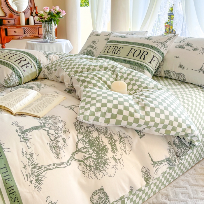 91家纺网 家纺一手货源 找家纺 星巴k家纺2023新款全棉13372花卉印花简约卡通款多规格四件套森语